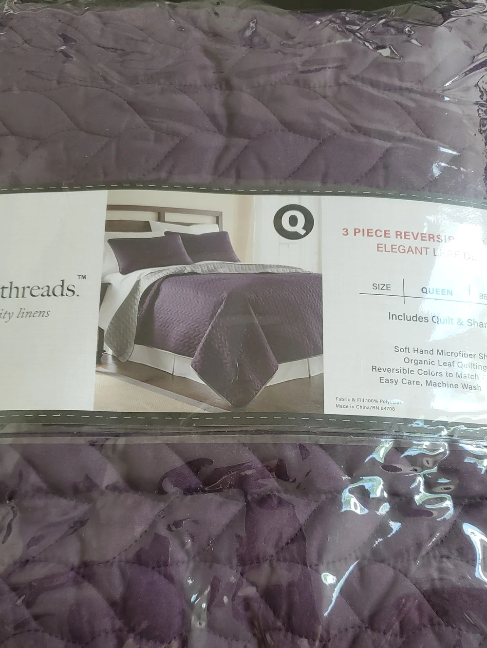 Reversible Purple Quilt&Shams Set(3 Piece) Queen Bedding New In Bag